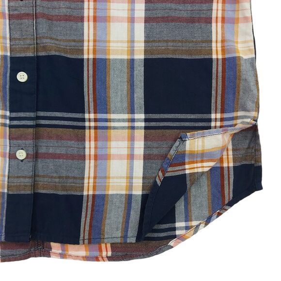 Old Navy The Boyfriend Shirt Womens Medium Blue Brown Plaid Button Long Sleeve - Picture 4 of 11